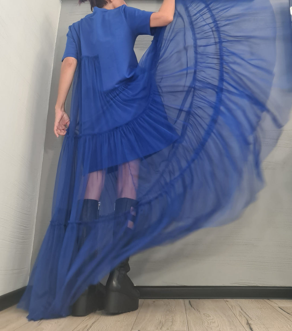 New collection Royal blue Extravagant Dress, Asymmetric Dress, Plus Size Clothing, Maxi Dress, Cocktail Dress, Party Tull Dress, Sexy Dress