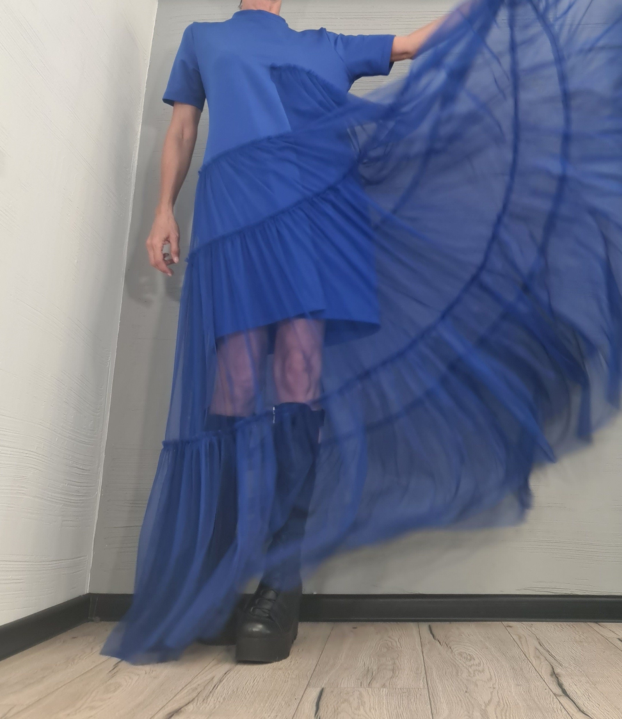 New collection Royal blue Extravagant Dress, Asymmetric Dress, Plus Size Clothing, Maxi Dress, Cocktail Dress, Party Tull Dress, Sexy Dress