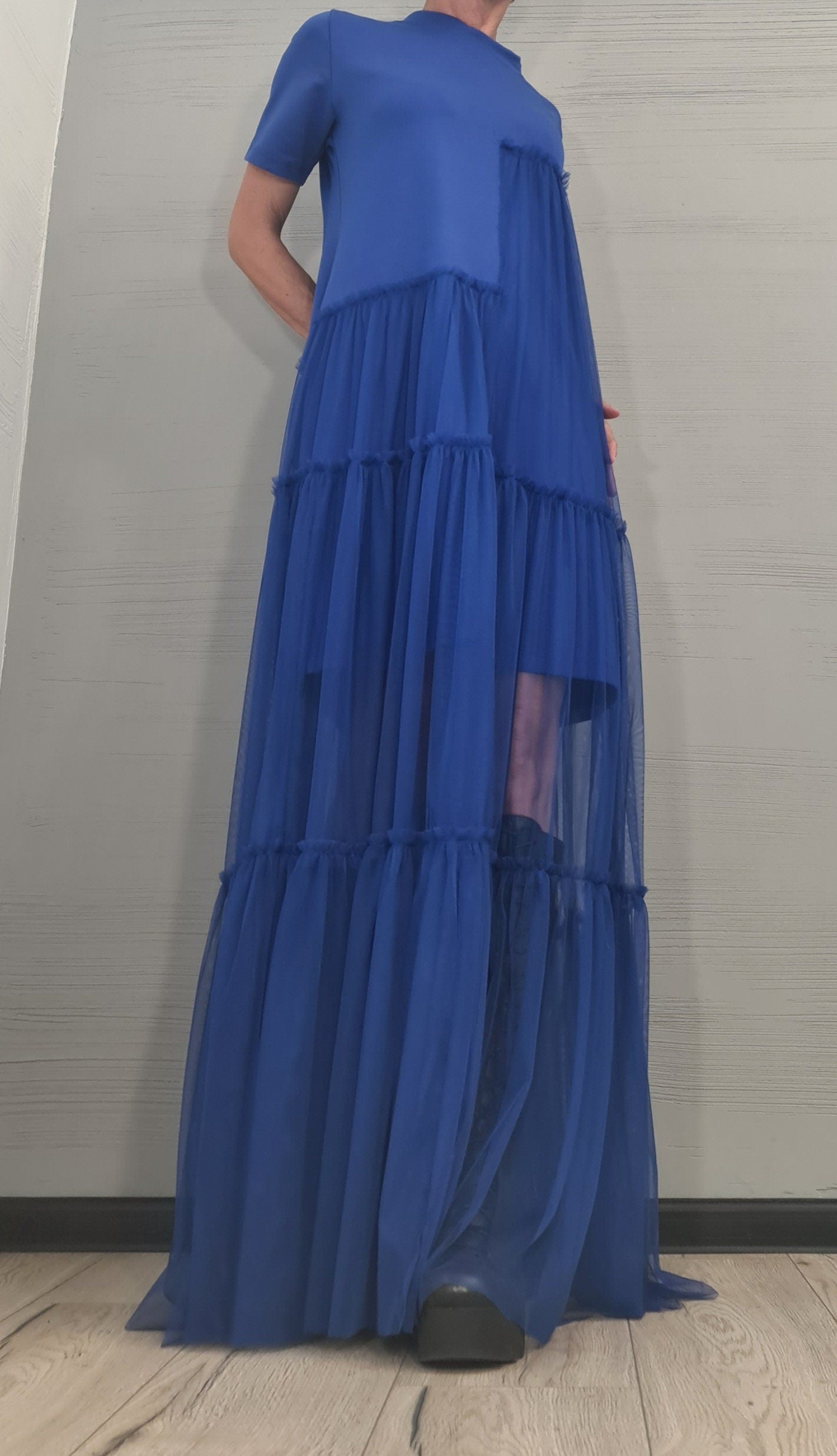 New collection Royal blue Extravagant Dress, Asymmetric Dress, Plus Size Clothing, Maxi Dress, Cocktail Dress, Party Tull Dress, Sexy Dress