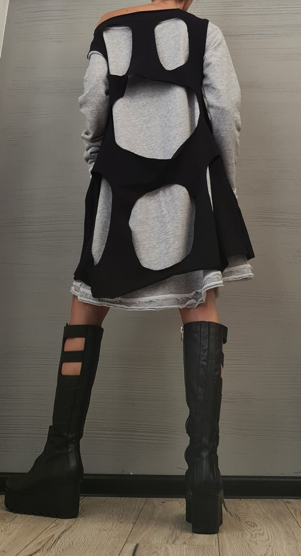 Dress in two parts, Asymmetric Dress, Plus Size Clothing, Cotton Dress, Loose Fit Dress, Long Sleeve Dress, Extravagant Dress