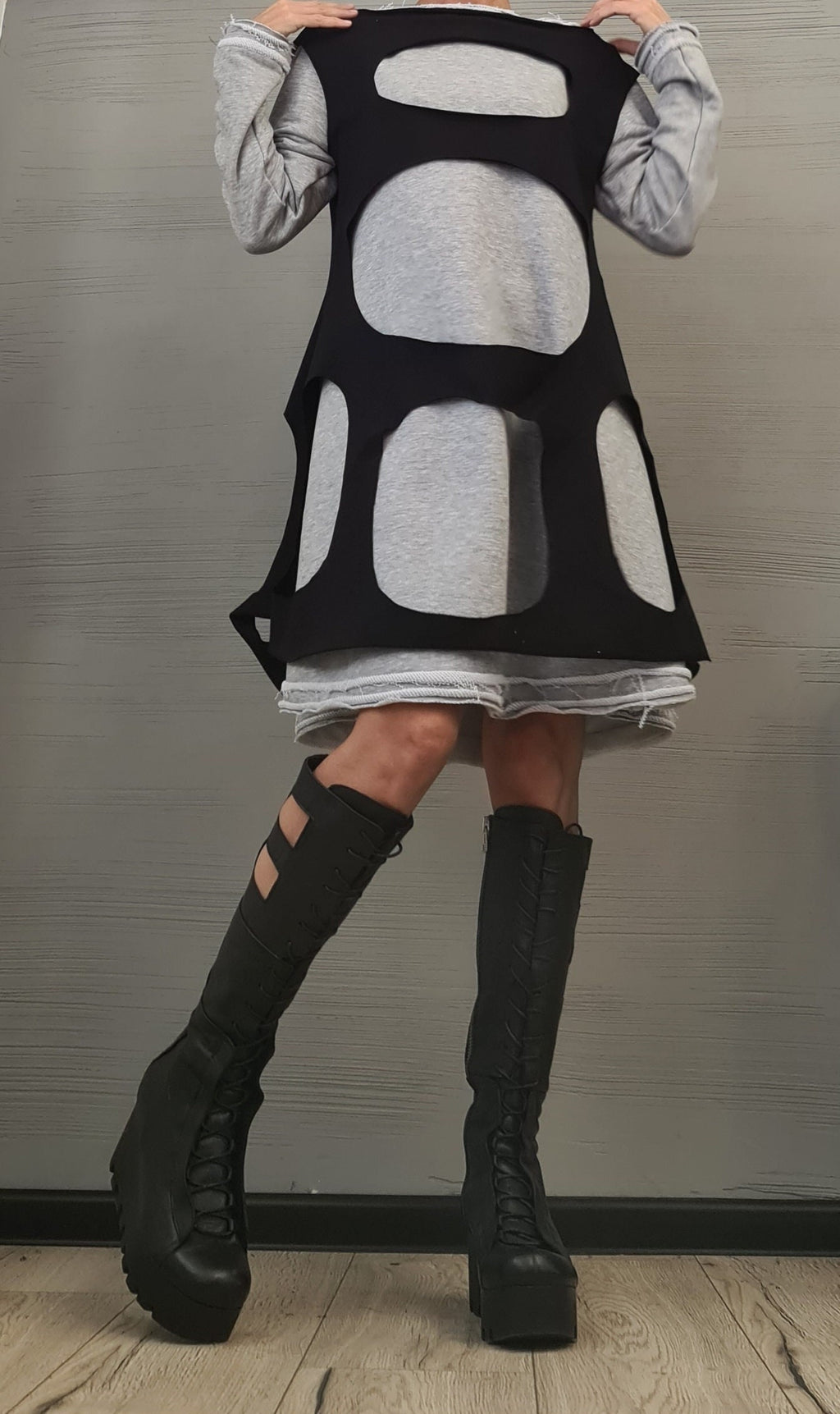 Dress in two parts, Asymmetric Dress, Plus Size Clothing, Cotton Dress, Loose Fit Dress, Long Sleeve Dress, Extravagant Dress