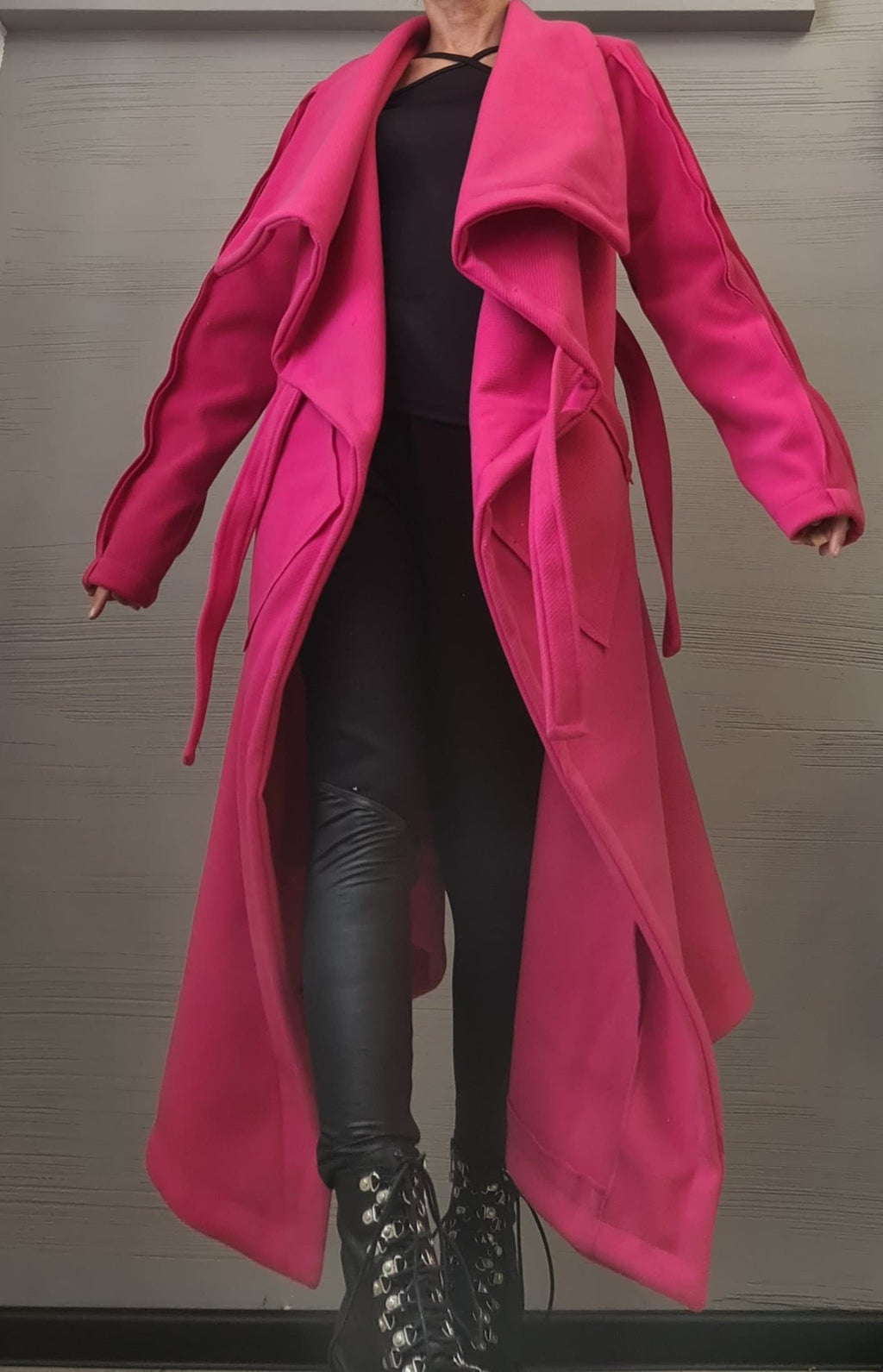 Asymmetric Extravagant Long Coat, Wool Coat, Gothic Coat, Plus Size Clothing, Winter Women Coat, New collection, Avant Garde Hot Pink Coat