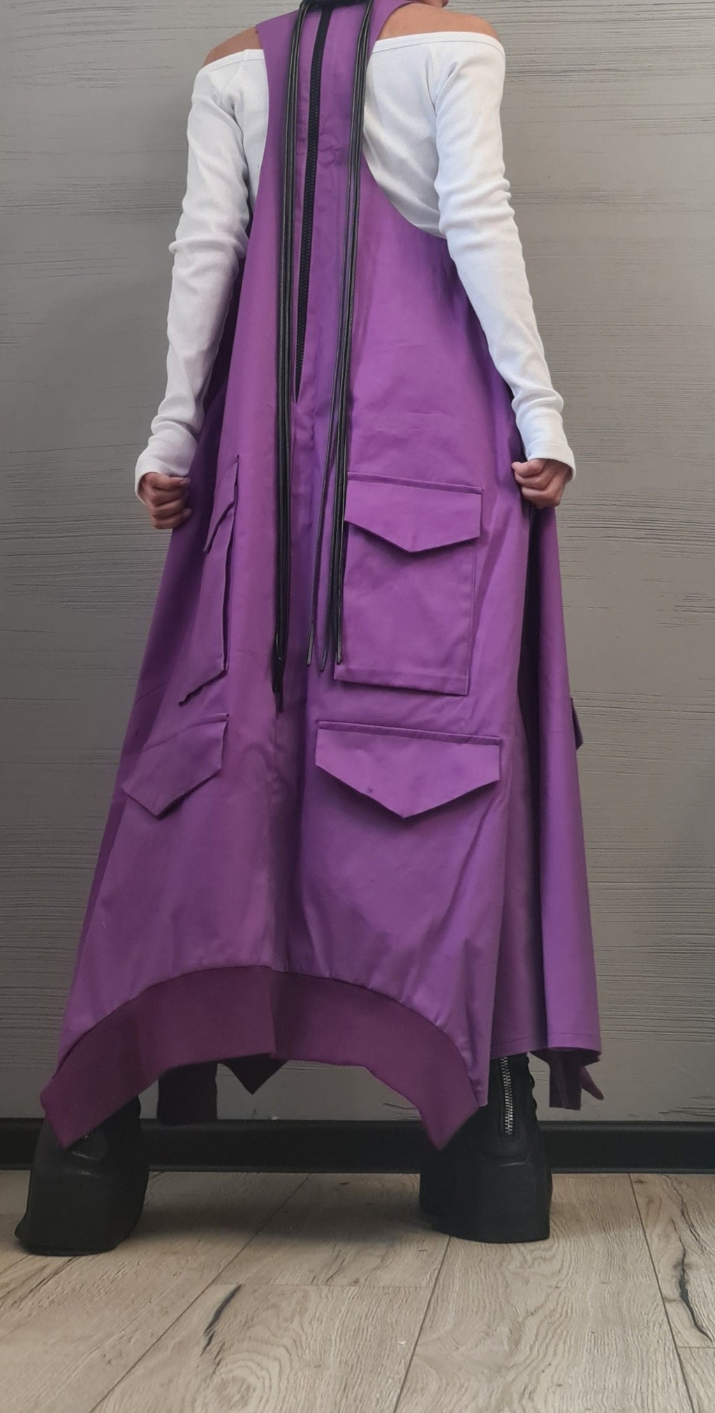 Deconstructed Dress, Long Loose Dress, Outside Pockets Dress, Asymmetric Dress, Gothic Dress, Extravagant Dress, Sleeveless Dress