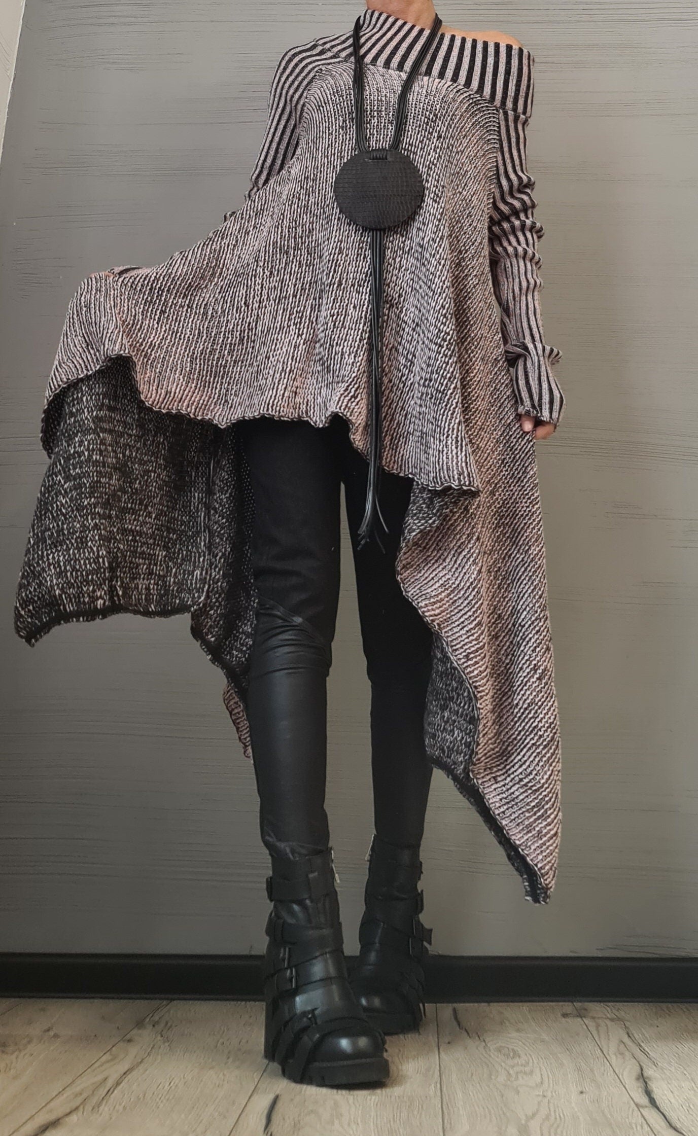 NEW Collection Knitted Sexy Top Blouse, Ash roses Extravagant Long Top, Avant Garde Blouse, Sexy Top, Open shoulders Long sleeve