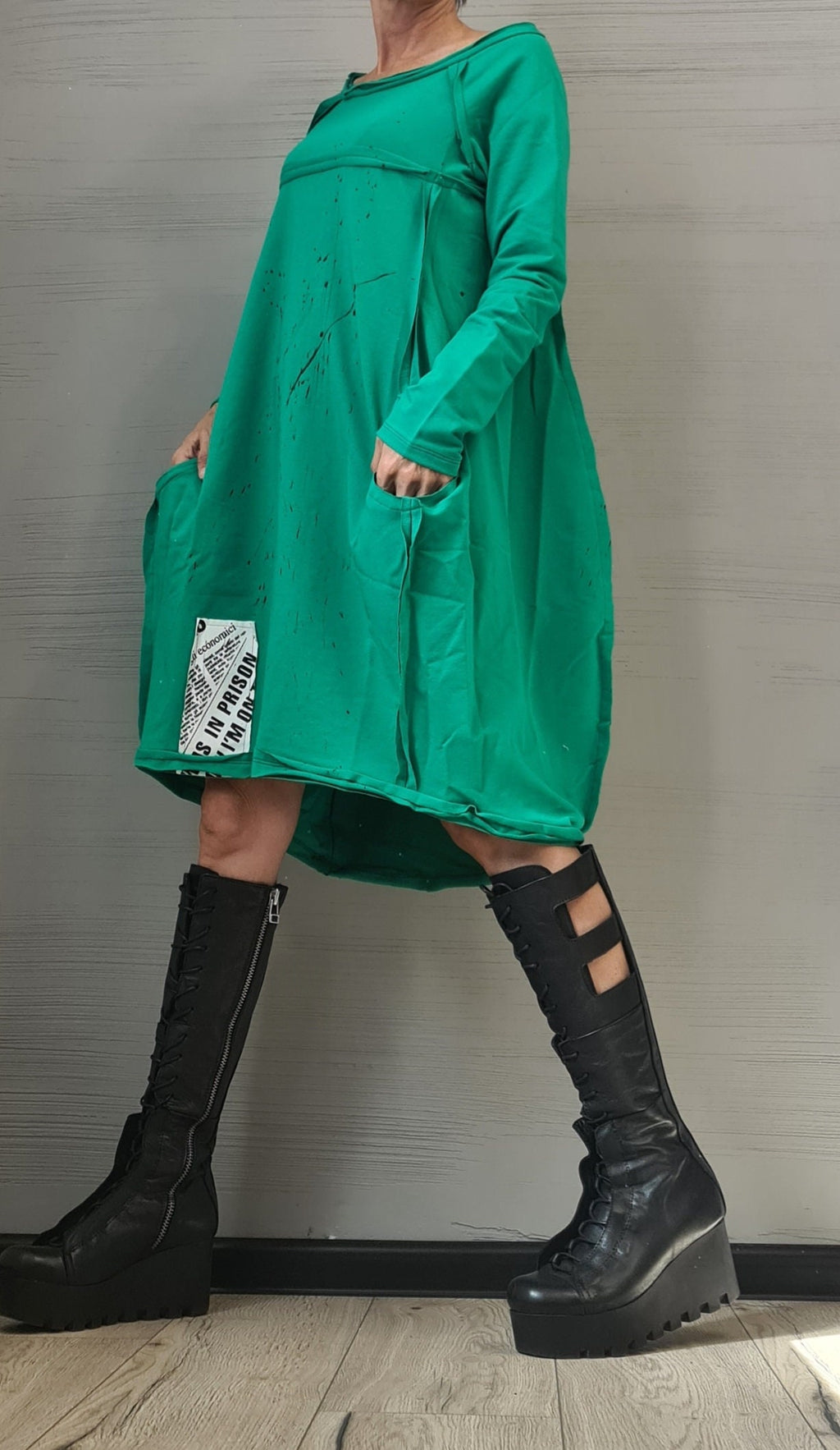 Green Extravagant Dress, One Shoulder Dress, Tunic Dress, Plus Size Clothing, Blouson Dress, Asymmetric Dress, Long Sleeve Dress