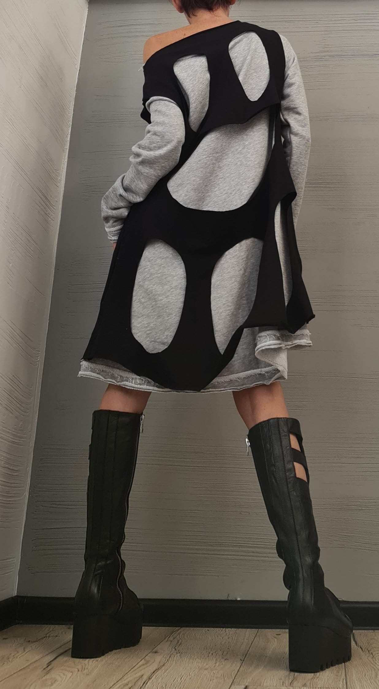 Dress in two parts, Asymmetric Dress, Plus Size Clothing, Cotton Dress, Loose Fit Dress, Long Sleeve Dress, Extravagant Dress