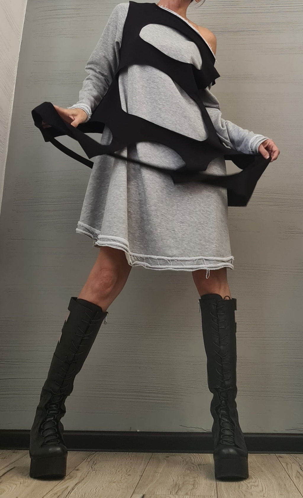 Dress in two parts, Asymmetric Dress, Plus Size Clothing, Cotton Dress, Loose Fit Dress, Long Sleeve Dress, Extravagant Dress