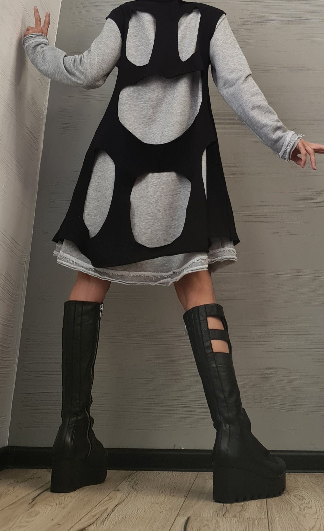 Dress in two parts, Asymmetric Dress, Plus Size Clothing, Cotton Dress, Loose Fit Dress, Long Sleeve Dress, Extravagant Dress