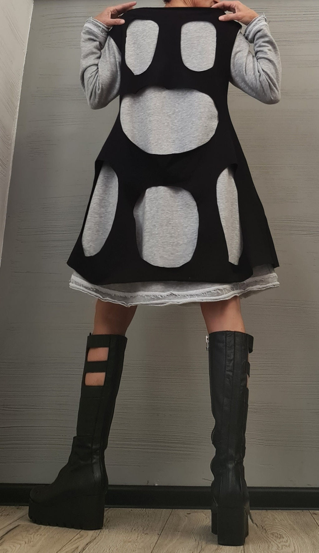 Dress in two parts, Asymmetric Dress, Plus Size Clothing, Cotton Dress, Loose Fit Dress, Long Sleeve Dress, Extravagant Dress