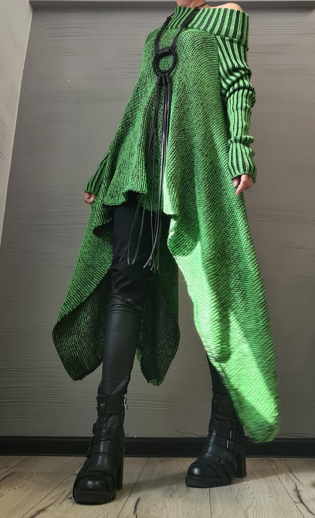 NEW Collection Knitted Sexy Top Blouse, Green Extravagant Long Top, Avant Garde Blouse, Sexy Top, Open shoulders Long sleeve