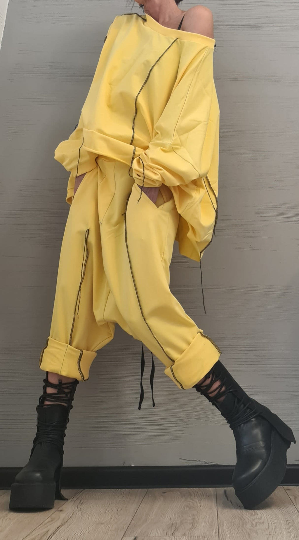 New collection Extravagant Women Cotton Set, Harem Pants, Loose Set, Asymmetrical Set