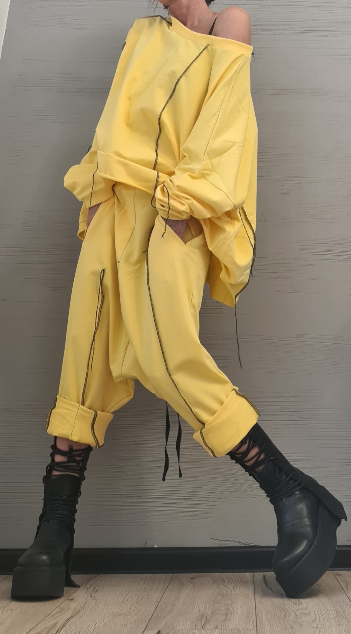 New collection Extravagant Women Cotton Set, Harem Pants, Loose Set, Asymmetrical Set