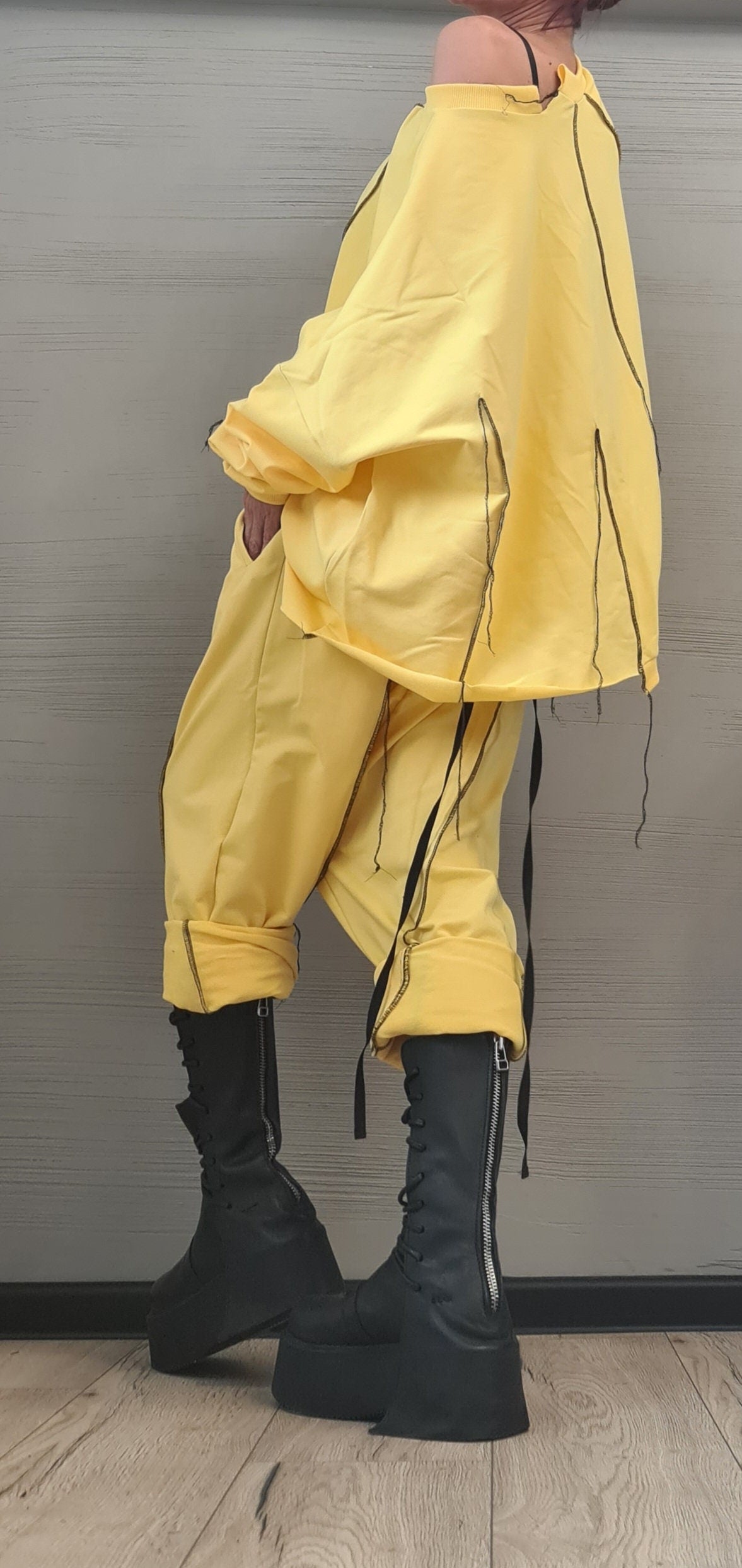 New collection Extravagant Women Cotton Set, Harem Pants, Loose Set, Asymmetrical Set