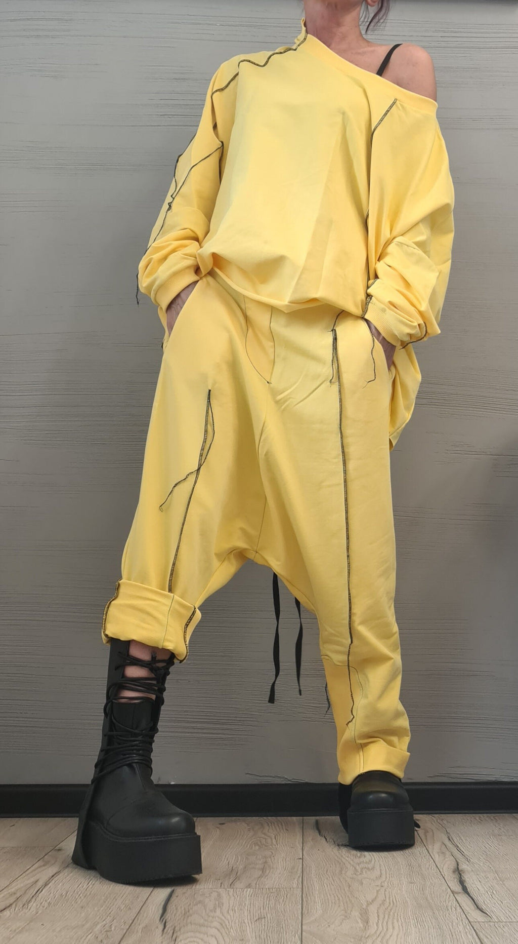 New collection Extravagant Women Cotton Set, Harem Pants, Loose Set, Asymmetrical Set