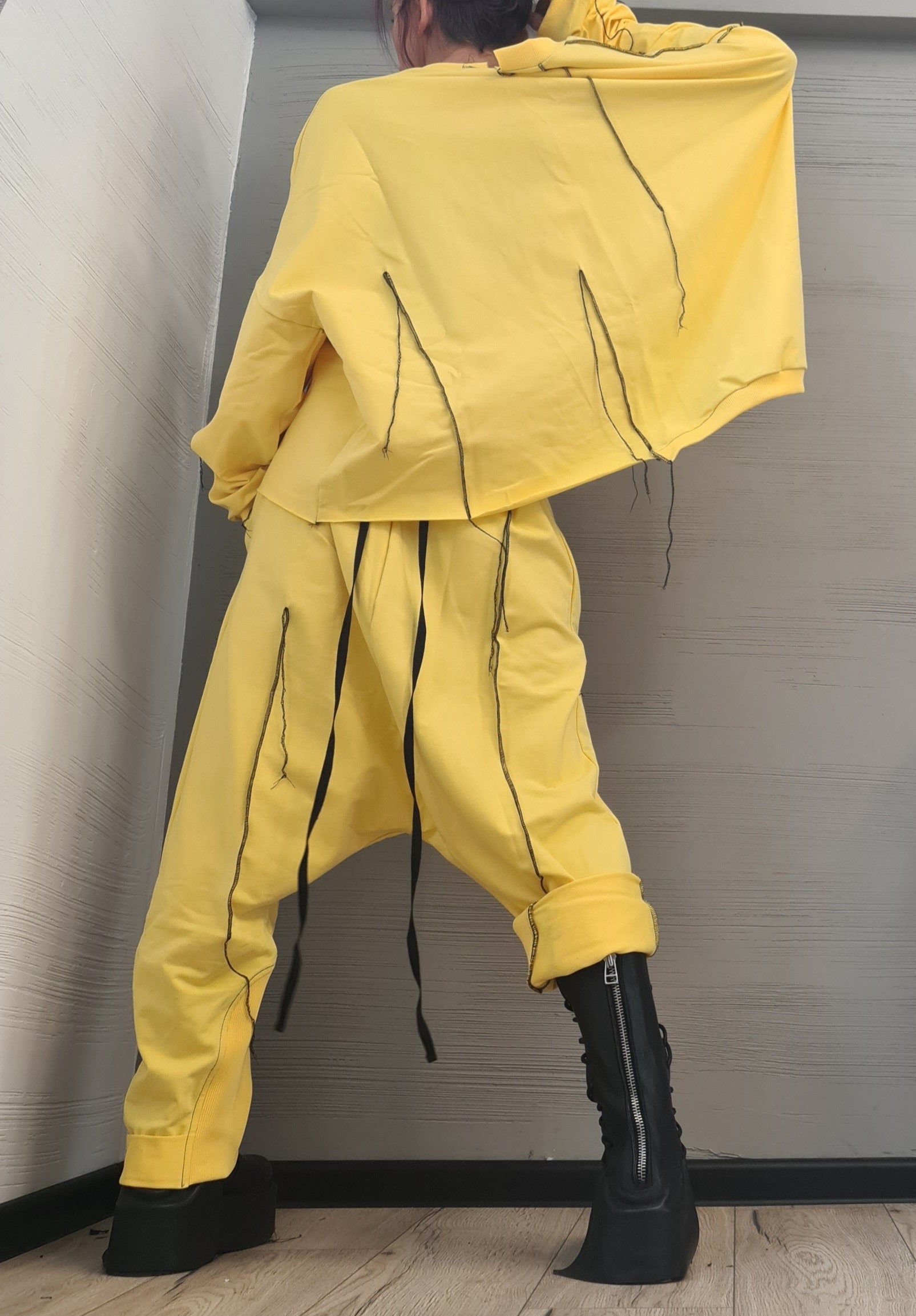 New collection Extravagant Purple Women Cotton Set, Harem Pants, Loose Set, Asymmetrical Set