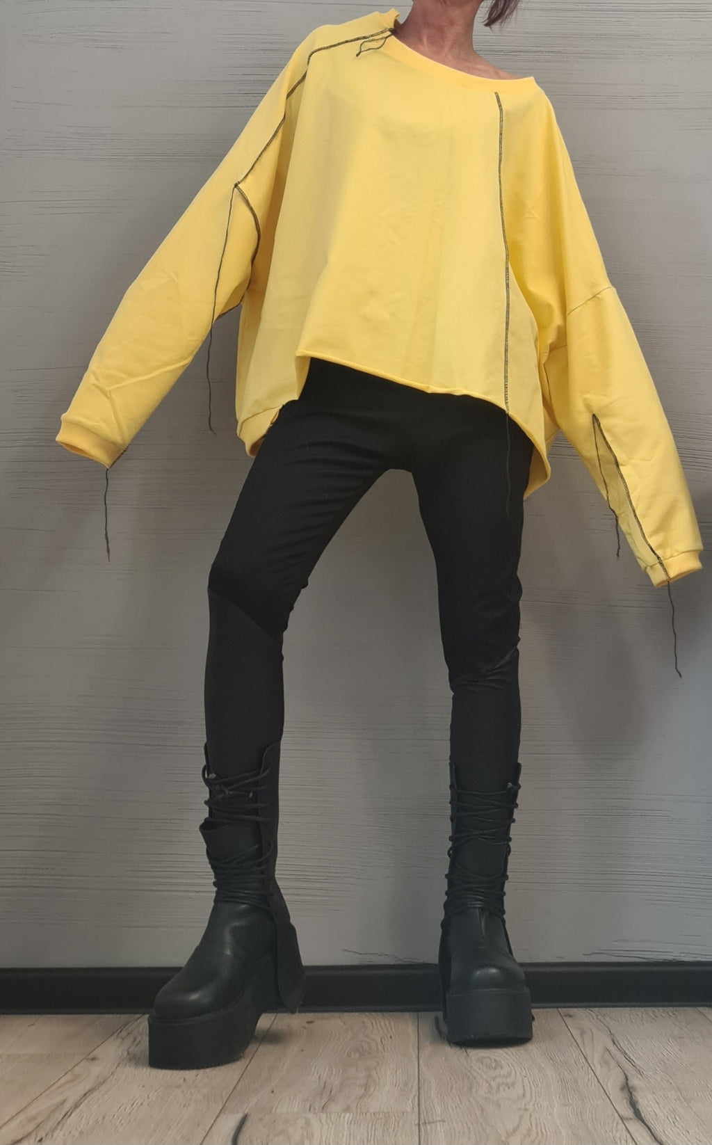 Asymmetrical tunic, Loose Tunic, Deconstructed Top, Long sleeve blouse