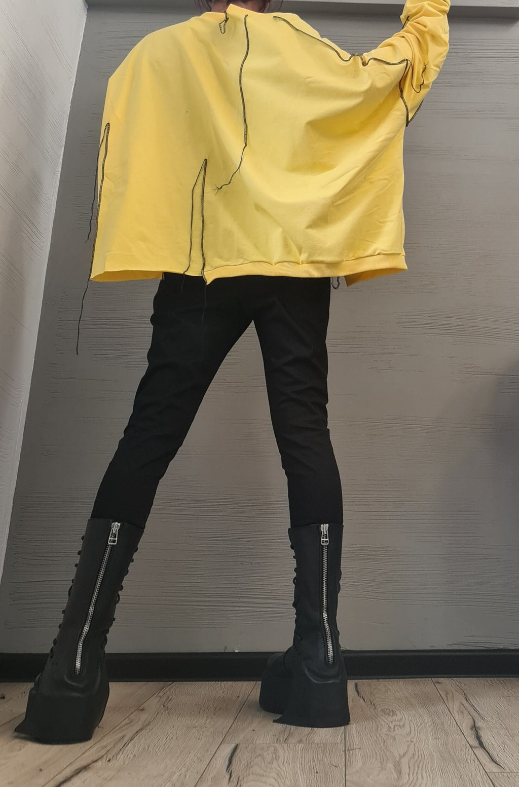 Asymmetrical tunic, Loose Tunic, Deconstructed Top, White Top with black lettering