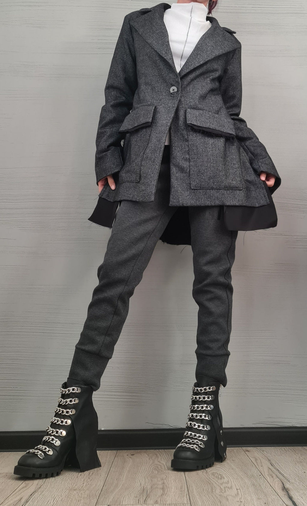 Asymmetric Jacket, Winter Jacket, Wool Jacket, Plus Size Clothing, Oversize Coat, Women Jacket, Gothic Jacket, Button Jacket