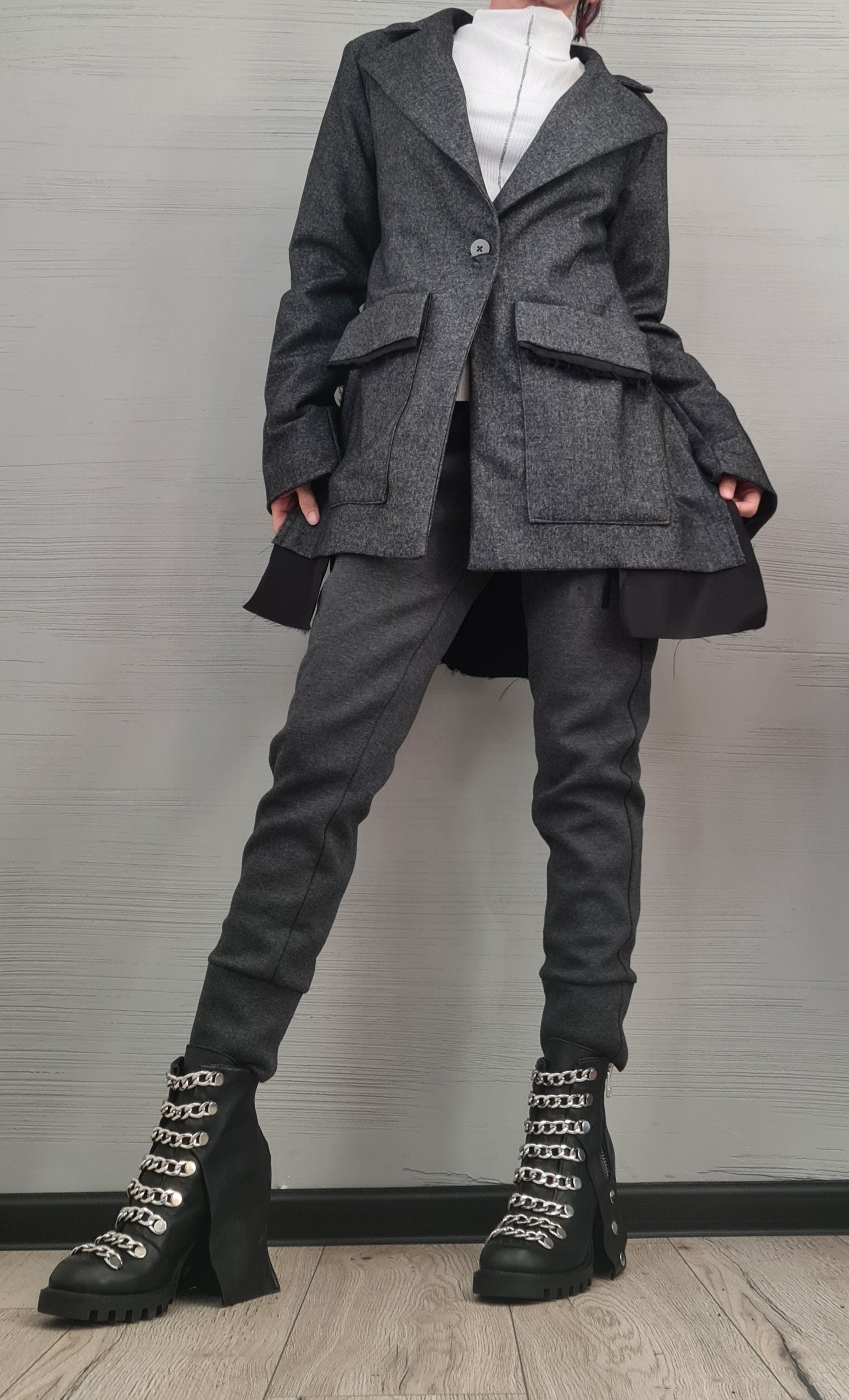 Asymmetric Jacket, Winter Jacket, Wool Jacket, Plus Size Clothing, Oversize Coat, Women Jacket, Gothic Jacket, Button Jacket