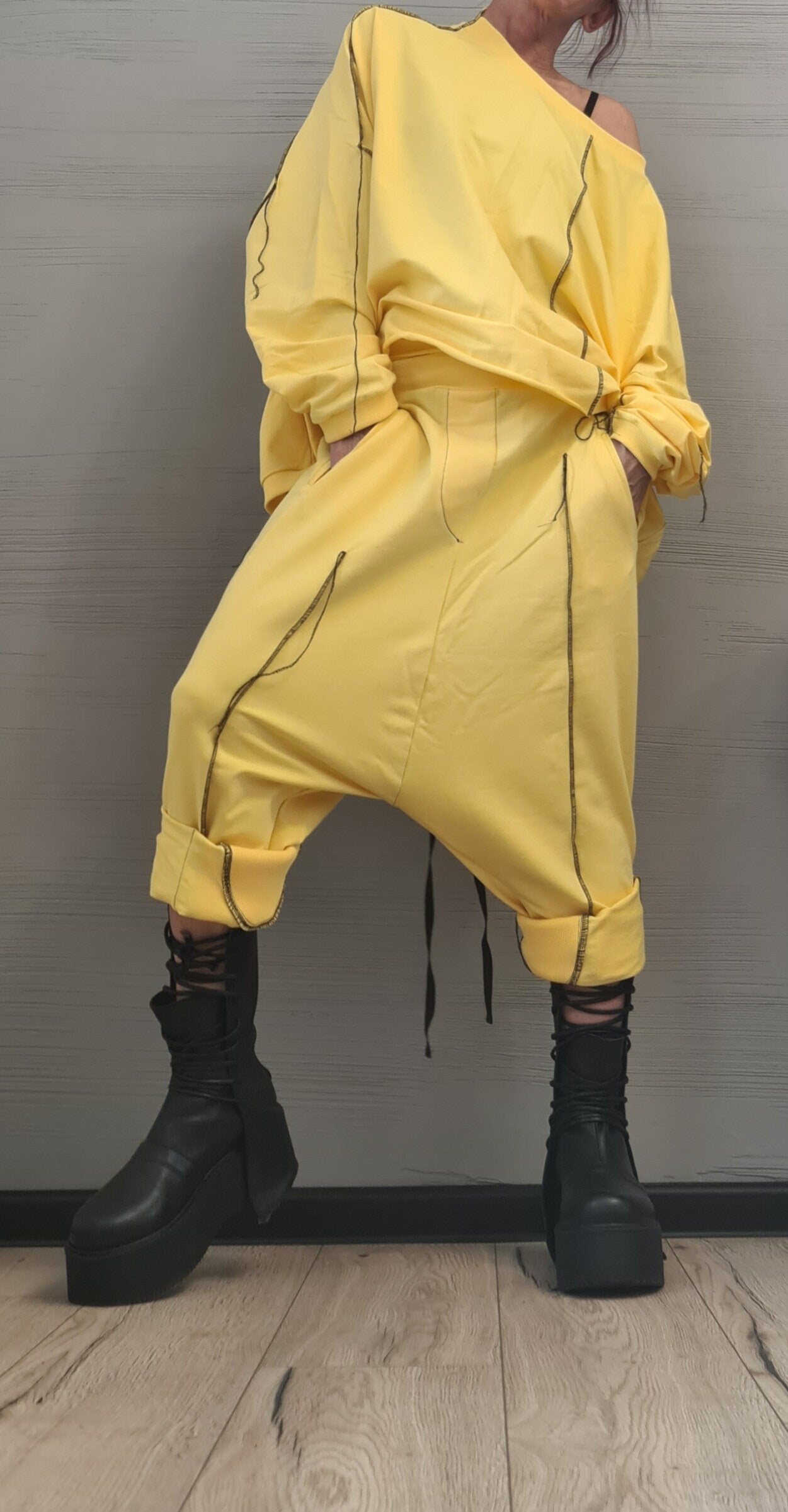 New collection Extravagant Women Cotton Set, Harem Pants, Loose Set, Asymmetrical Set