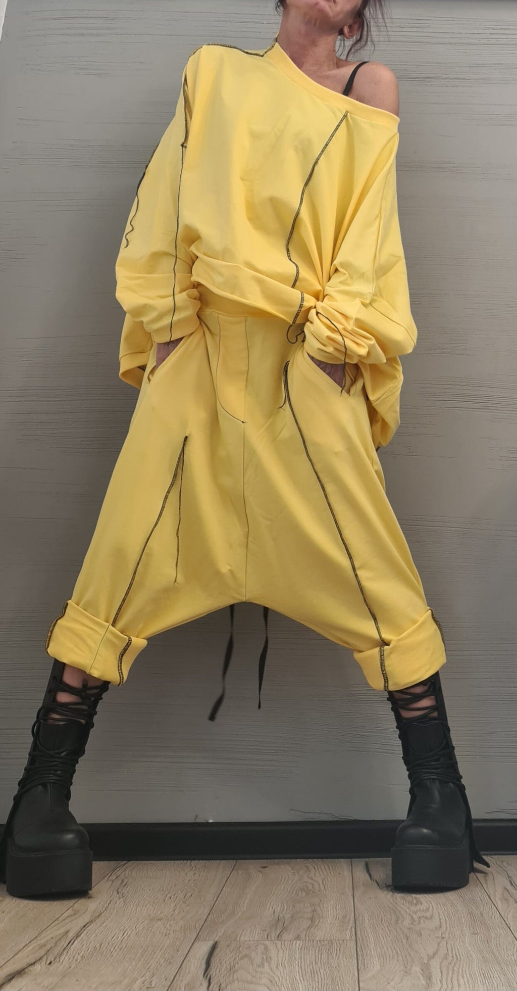 New collection Extravagant Women Cotton Set, Harem Pants, Loose Set, Asymmetrical Set