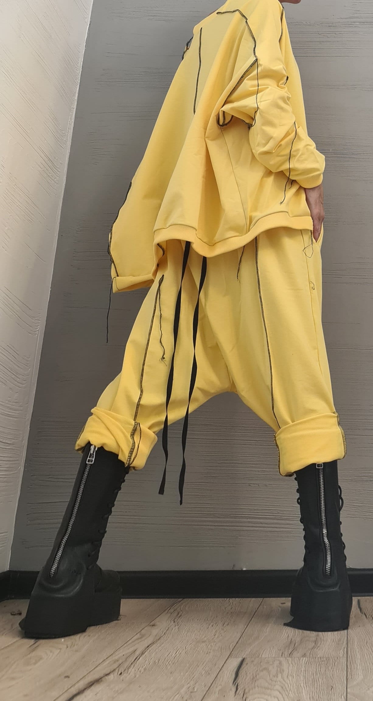 New collection Extravagant Women Cotton Set, Harem Pants, Loose Set, Asymmetrical Set