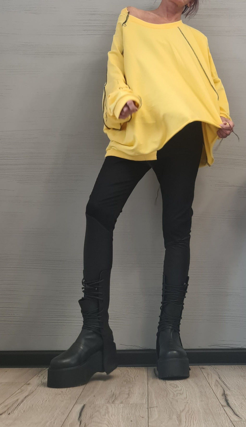 Asymmetrical tunic, Loose Tunic, Deconstructed Top, White Top with black lettering