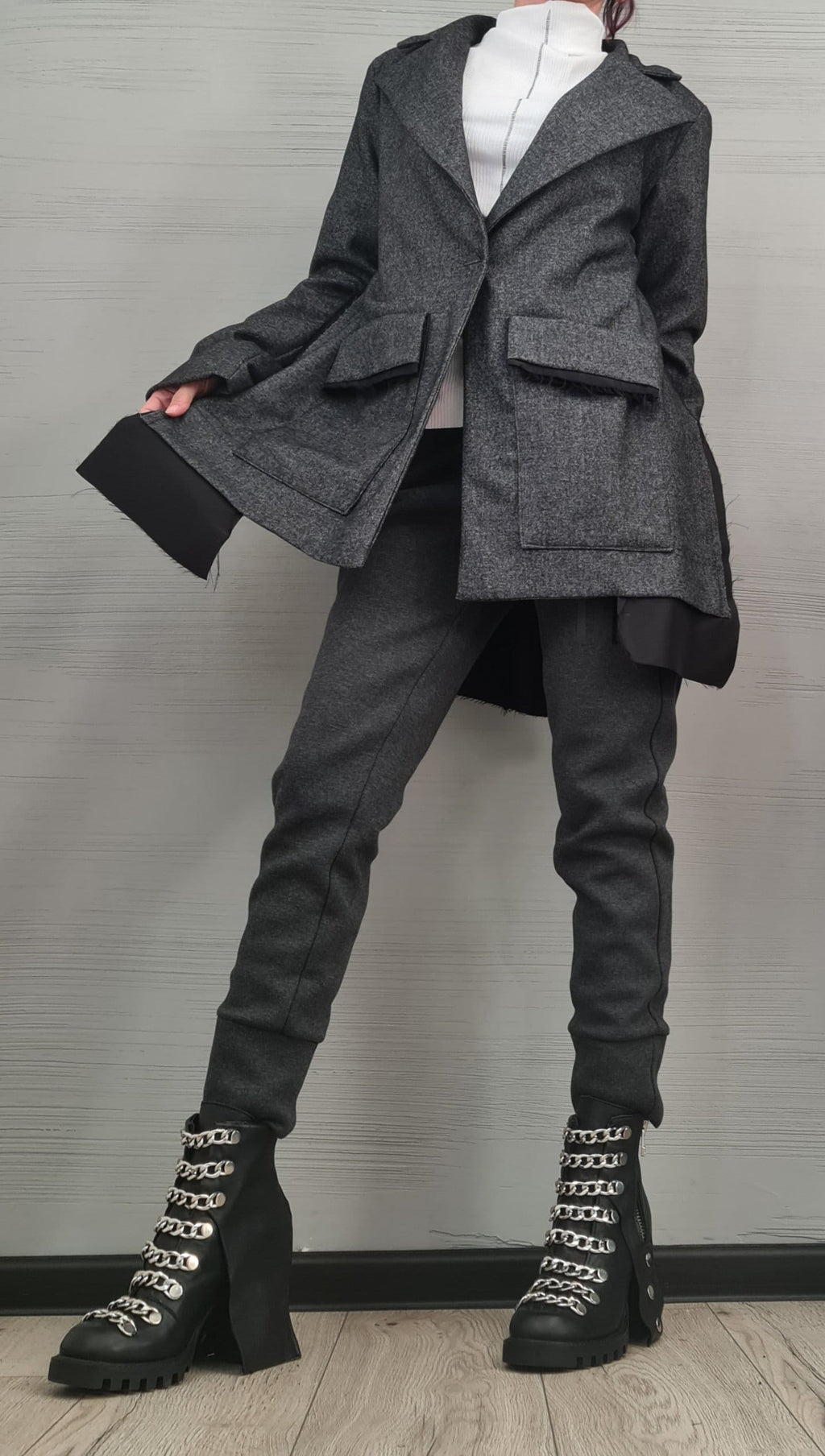 Asymmetric Jacket, Winter Jacket, Wool Jacket, Plus Size Clothing, Oversize Coat, Women Jacket, Gothic Jacket, Button Jacket