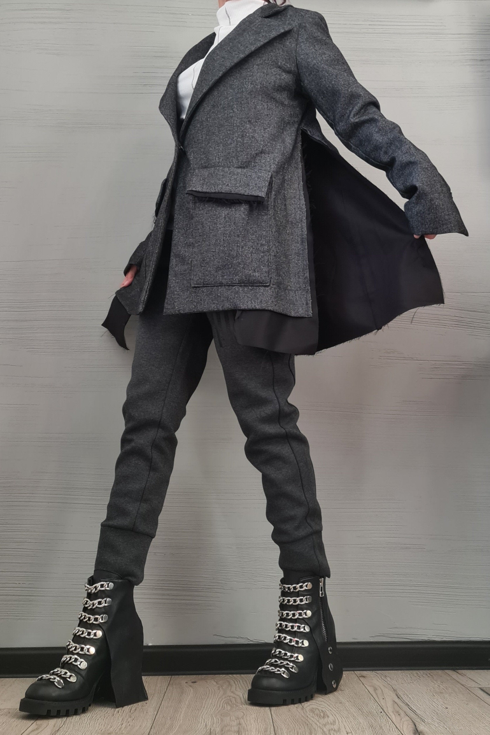 Asymmetric Jacket, Winter Jacket, Wool Jacket, Plus Size Clothing, Oversize Coat, Women Jacket, Gothic Jacket, Button Jacket