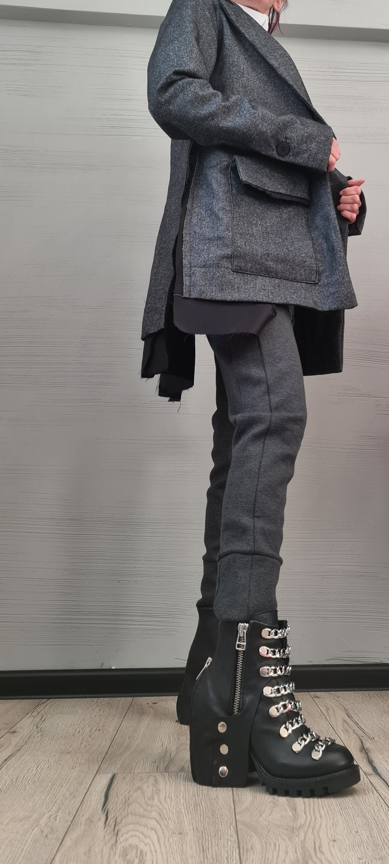 Asymmetric Jacket, Winter Jacket, Wool Jacket, Plus Size Clothing, Oversize Coat, Women Jacket, Gothic Jacket, Button Jacket