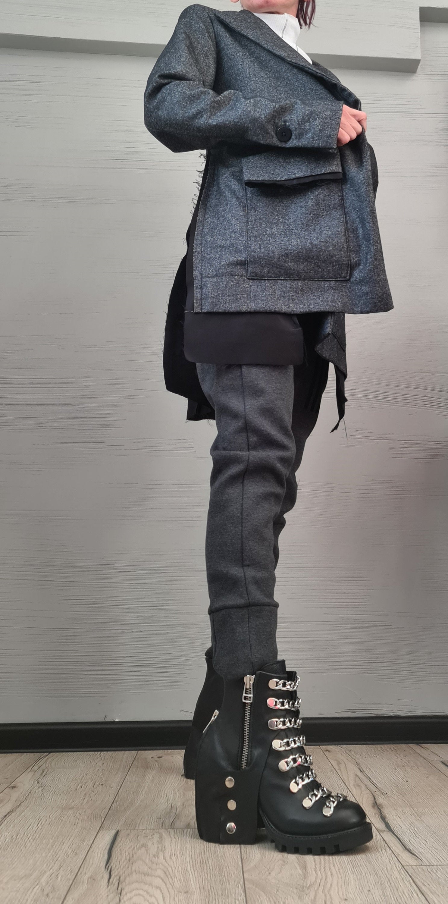 Asymmetric Jacket, Winter Jacket, Wool Jacket, Plus Size Clothing, Oversize Coat, Women Jacket, Gothic Jacket, Button Jacket