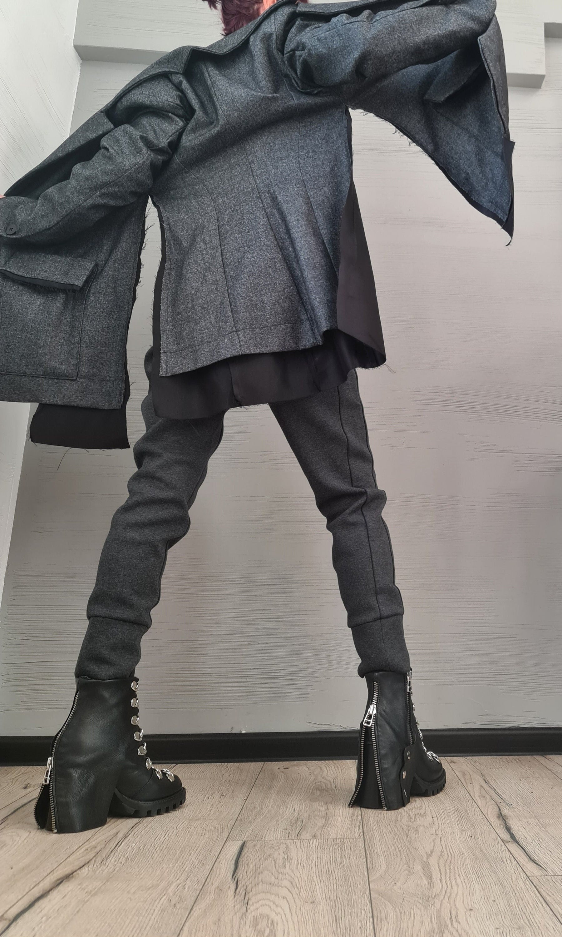 Asymmetric Jacket, Winter Jacket, Wool Jacket, Plus Size Clothing, Oversize Coat, Women Jacket, Gothic Jacket, Button Jacket