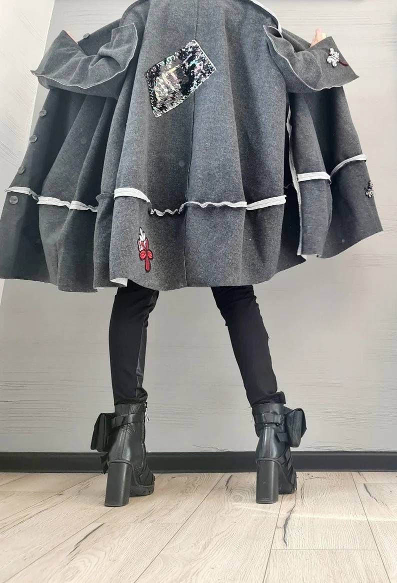 New collection Extravagant Deconstructed Coat, Grey Wool Coat Vest, Warm Coat Vest, Plus Size Clothing, Oversize Coat