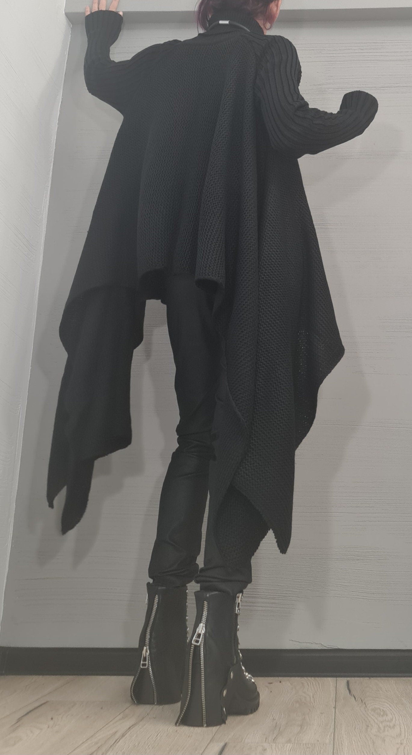 NEW Collection Knitted Sexy Turtle Neck Top Blouse, Extravagant Long Black Top, Avant Garde Blouse, Sexy Top, Long sleeve