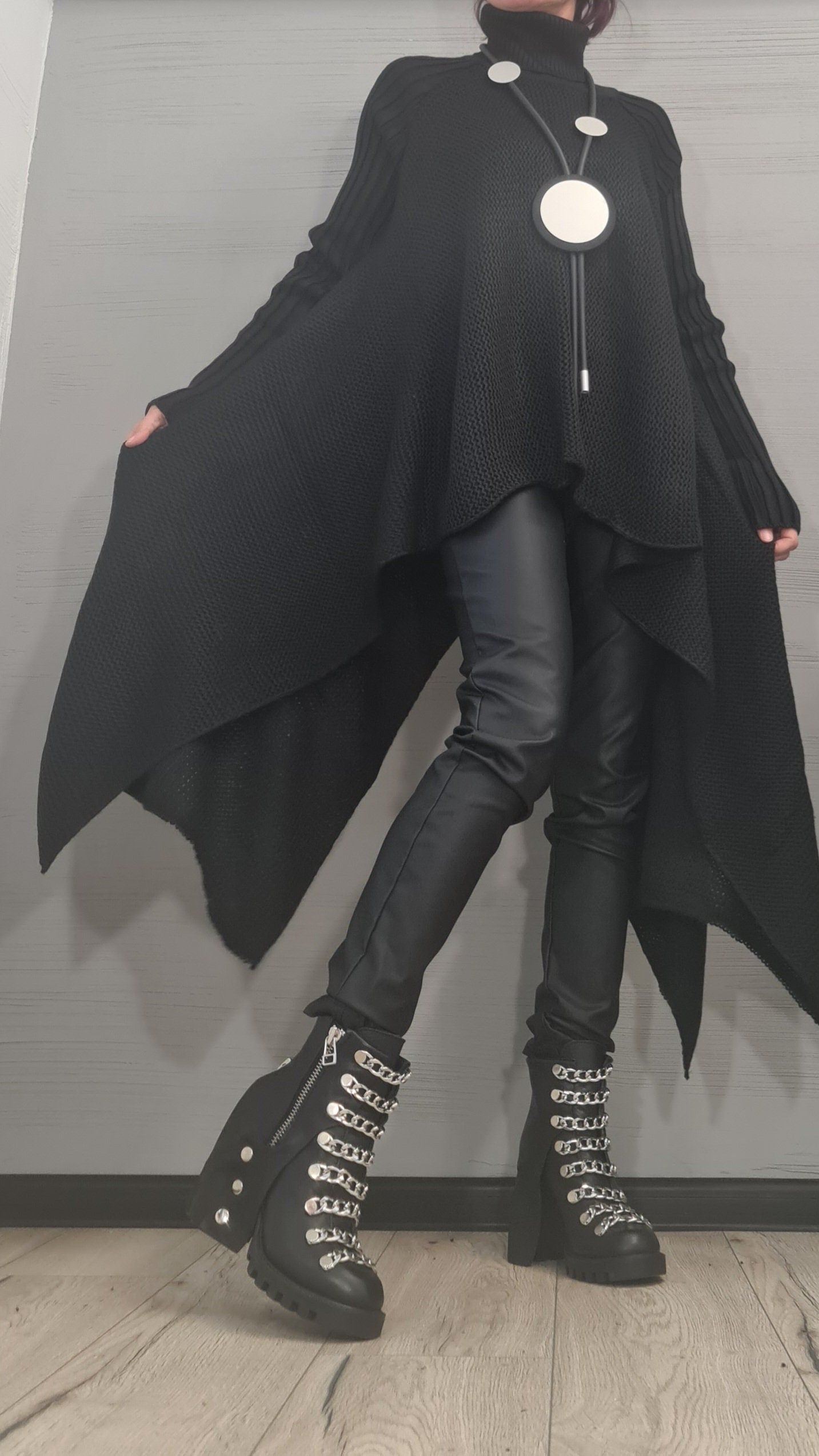 NEW Collection Knitted Sexy Turtle Neck Top Blouse, Extravagant Long Black Top, Avant Garde Blouse, Sexy Top, Long sleeve