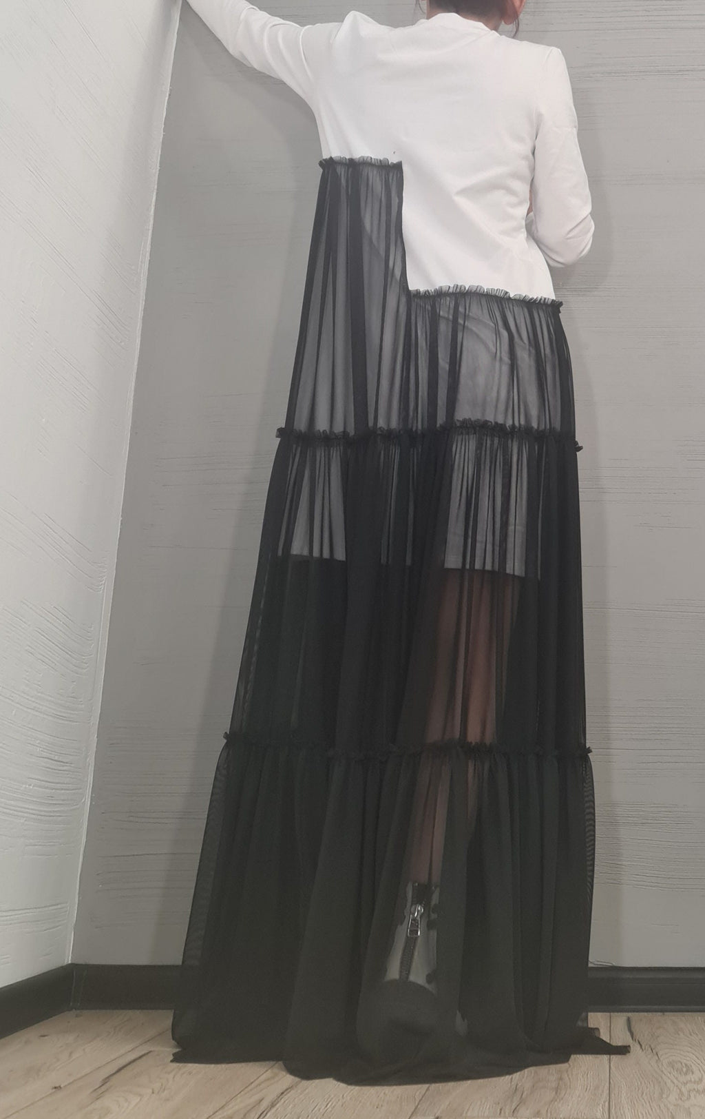 Cocktail Dress, Party Tull Dress, Sexy Dress Extravagant Dress, Asymmetric Tull  Dress, Plus Size Clothing, Maxi Dress, Long sleeve