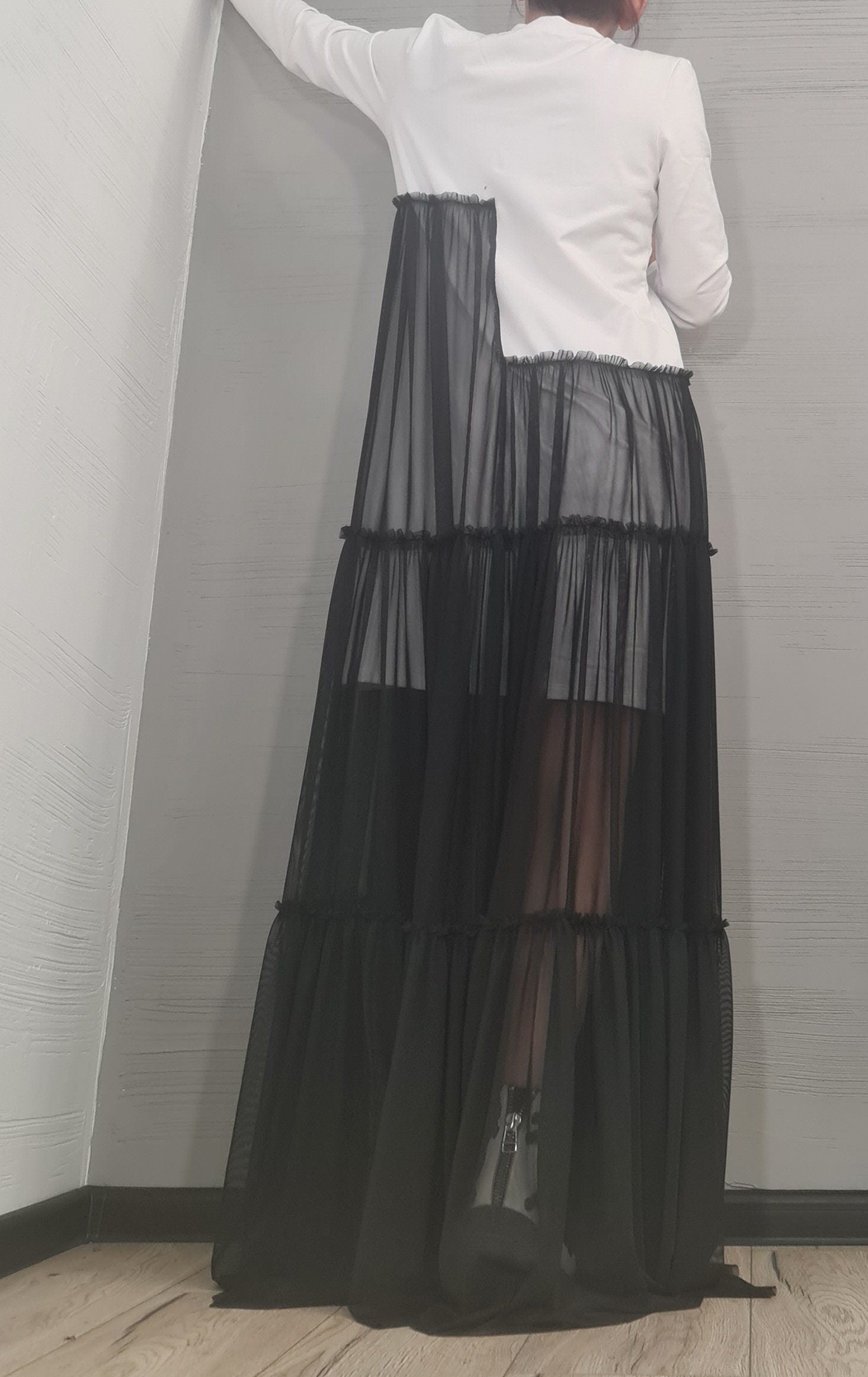 Cocktail Dress, Party Tull Dress, Sexy Dress Extravagant Dress, Asymmetric Tull  Dress, Plus Size Clothing, Maxi Dress, Long sleeve