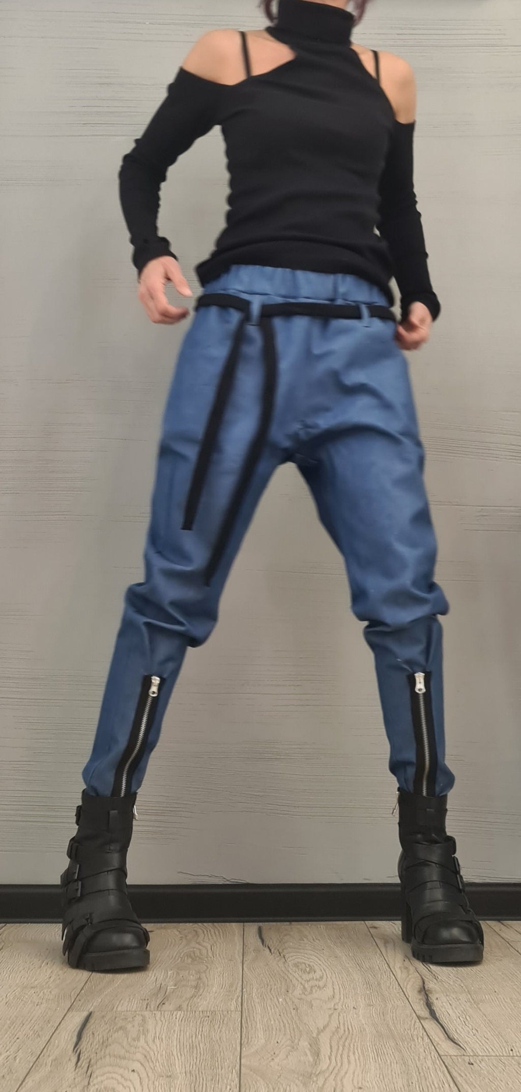 Extravagant Women Denim Harem Pants, Tight Zipper Pants, Women Baggy Trousers, Harem Trousers, White Loose Pants, Gothic Pants