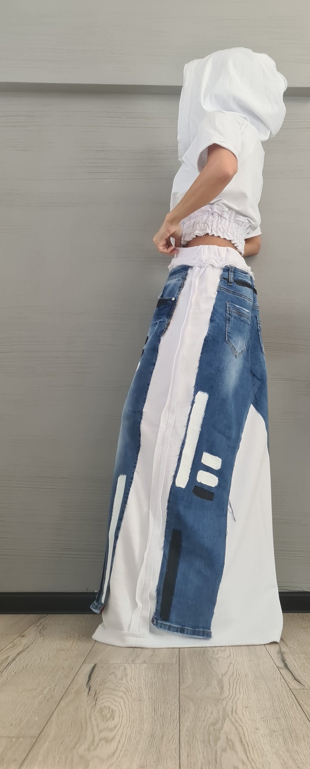 Avant-Garde White Long Skirt Dress – Asymmetrical Cotton Maxi Skirt with Raw Seams – Statement Clothing XS-5XL Outside Seam DRESSSHOESCODE