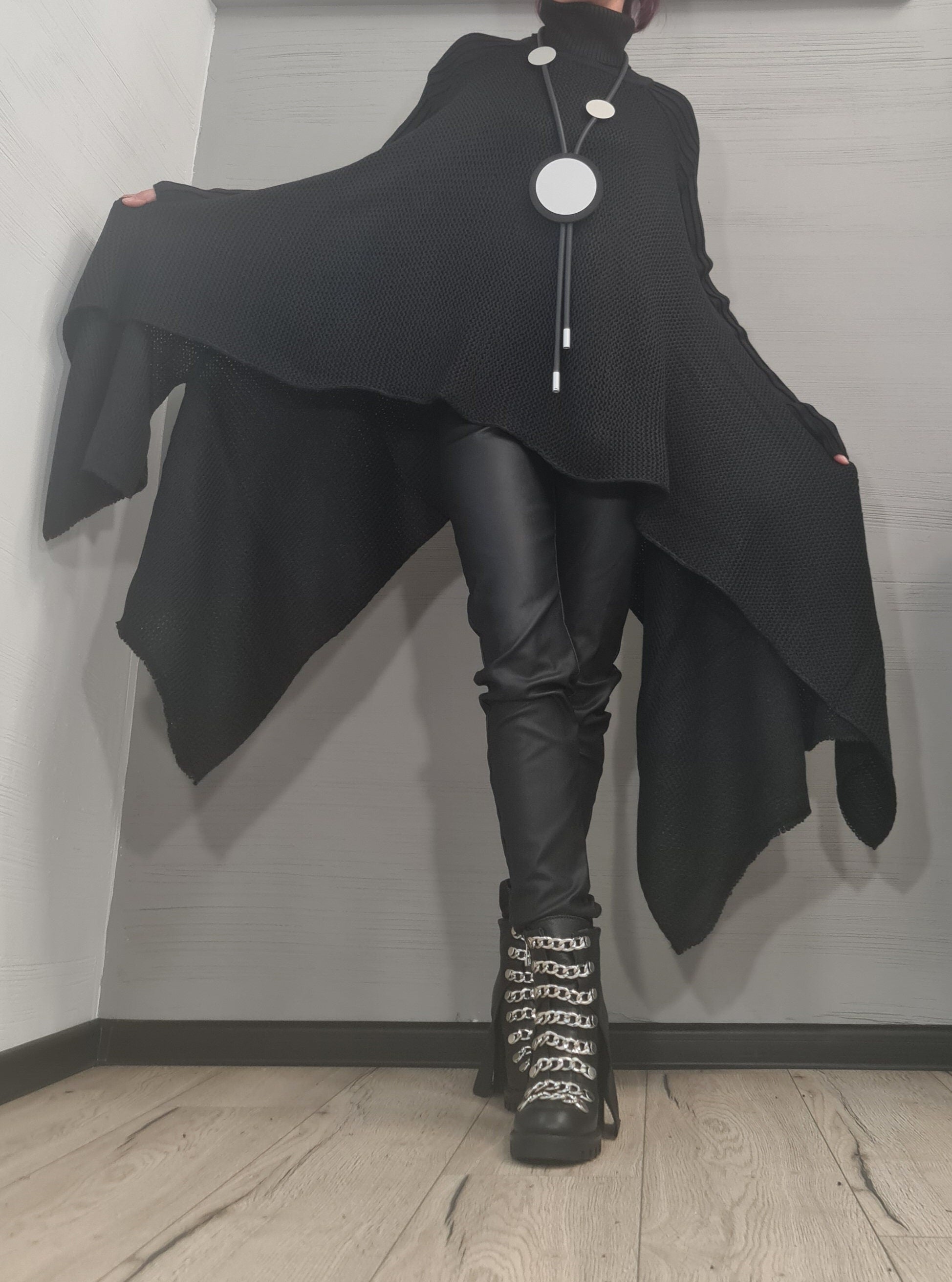 NEW Collection Knitted Sexy Turtle Neck Top Blouse, Extravagant Long Black Top, Avant Garde Blouse, Sexy Top, Long sleeve