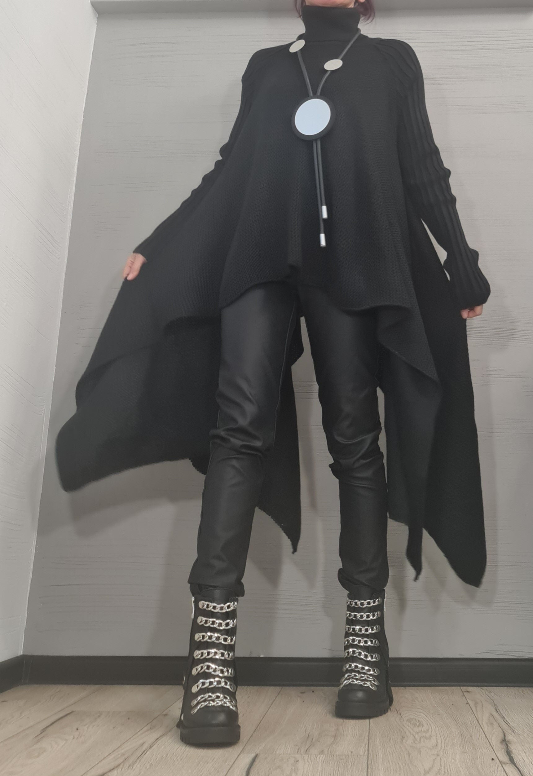 NEW Collection Knitted Sexy Turtle Neck Top Blouse, Extravagant Long Black Top, Avant Garde Blouse, Sexy Top, Long sleeve