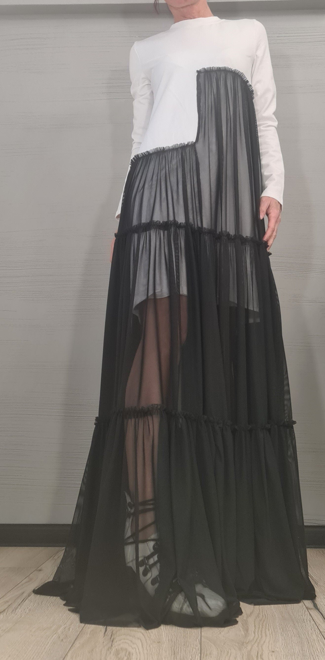 Cocktail Dress, Party Tull Dress, Sexy Dress Extravagant Dress, Asymmetric Tull  Dress, Plus Size Clothing, Maxi Dress, Long sleeve