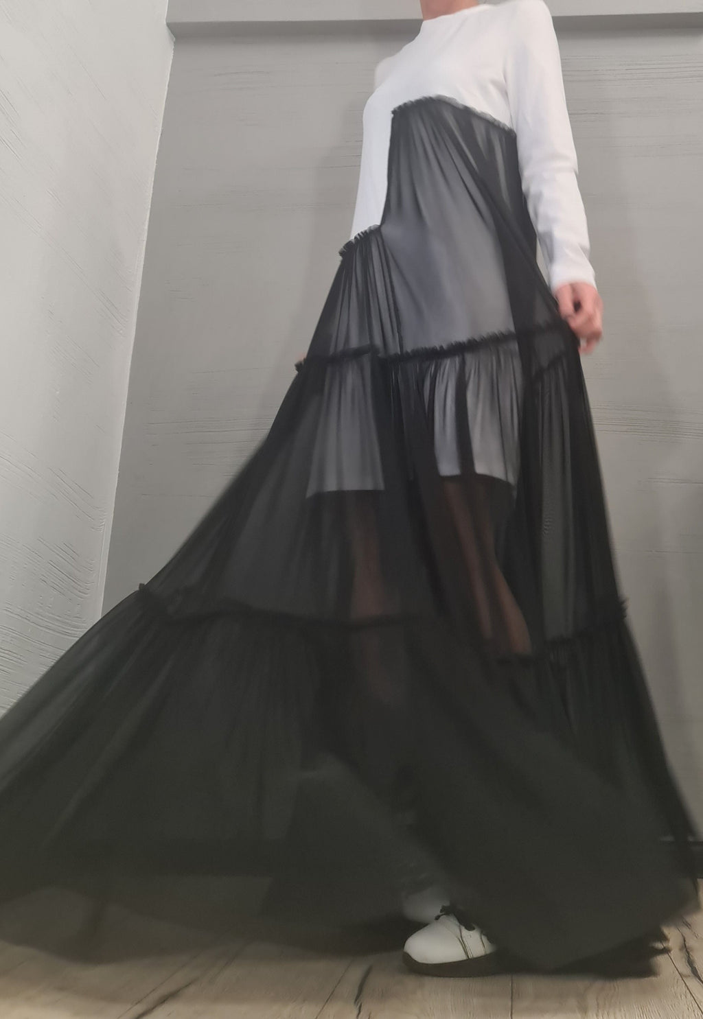 Cocktail Dress, Party Tull Dress, Sexy Dress Extravagant Dress, Asymmetric Tull  Dress, Plus Size Clothing, Maxi Dress, Long sleeve