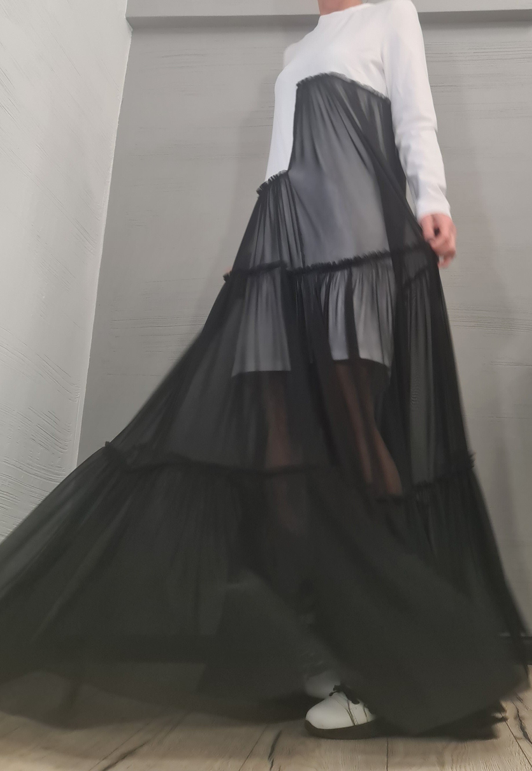 Cocktail Dress, Party Tull Dress, Sexy Dress Extravagant Dress, Asymmetric Tull  Dress, Plus Size Clothing, Maxi Dress, Long sleeve