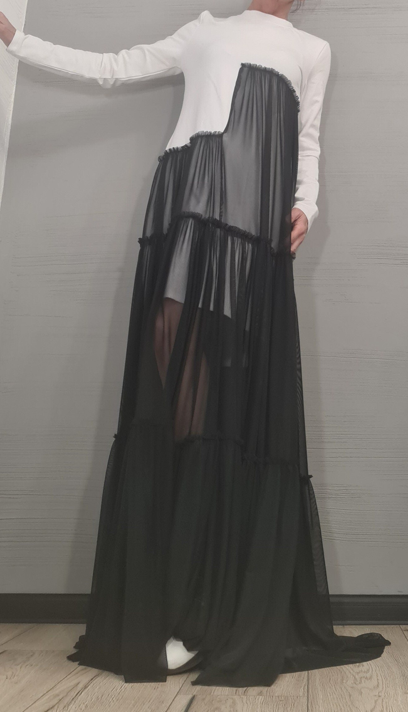 Cocktail Dress, Party Tull Dress, Sexy Dress Extravagant Dress, Asymmetric Tull  Dress, Plus Size Clothing, Maxi Dress, Long sleeve