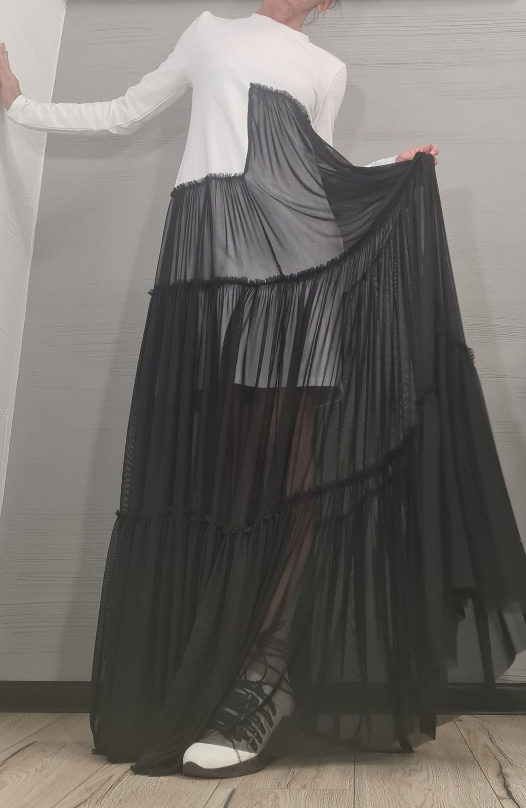 Cocktail Dress, Party Tull Dress, Sexy Dress Extravagant Dress, Asymmetric Tull  Dress, Plus Size Clothing, Maxi Dress, Long sleeve