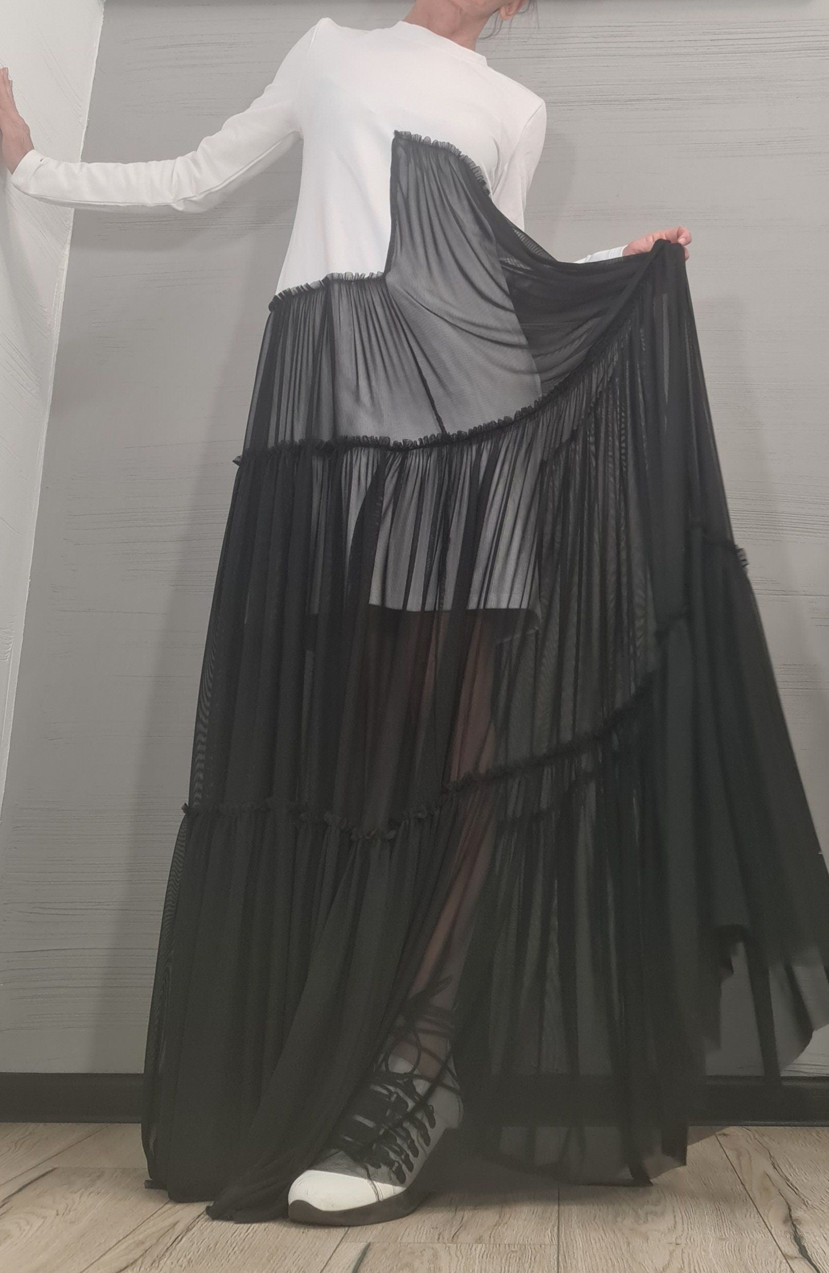 Cocktail Dress, Party Tull Dress, Sexy Dress Extravagant Dress, Asymmetric Tull  Dress, Plus Size Clothing, Maxi Dress, Long sleeve