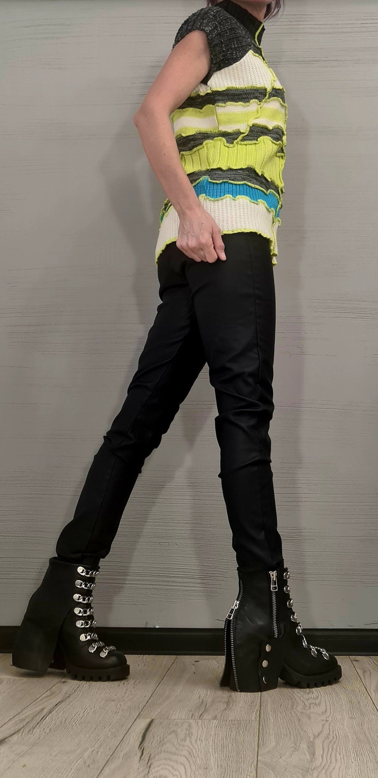 NEW Collection Knitted Blouse, Lime, white, light blue, gray,  Extravagant Top, Avant Garde Blouse, Knitted blouse Short sleeve