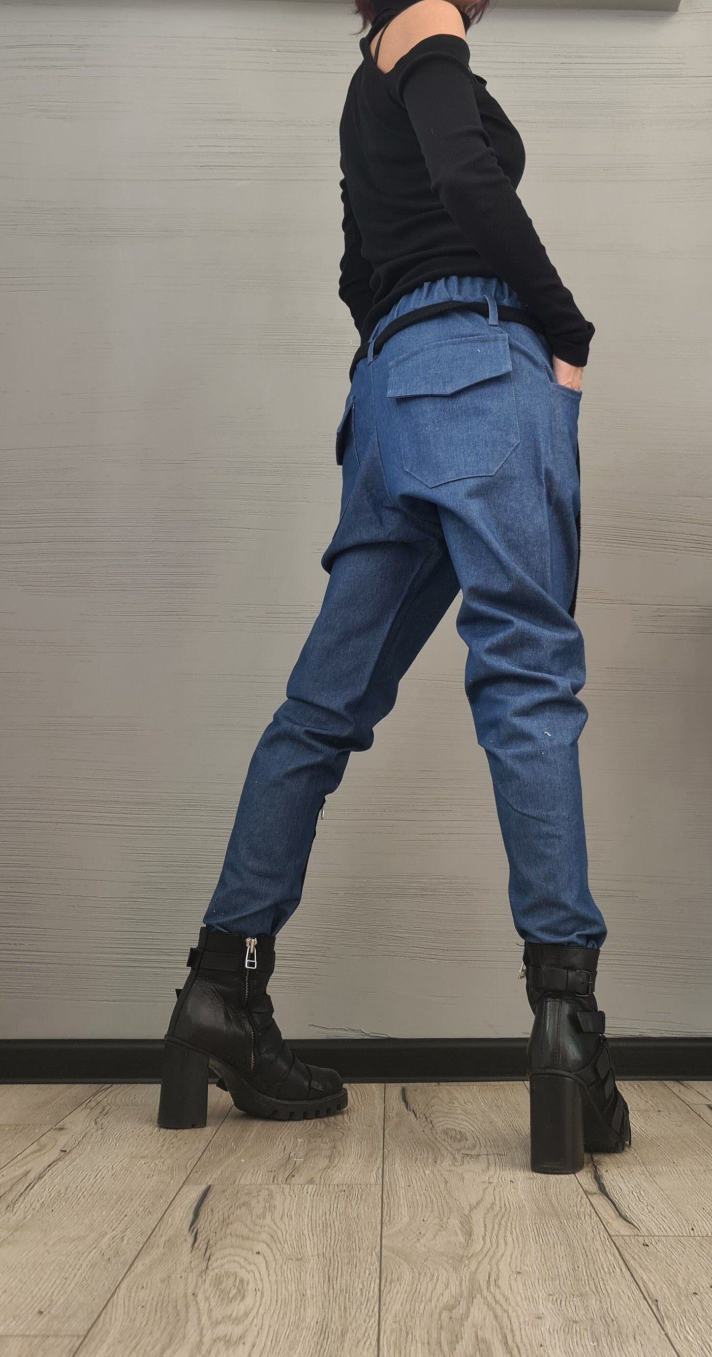 Extravagant Women Denim Harem Pants, Tight Zipper Pants, Women Baggy Trousers, Harem Trousers, White Loose Pants, Gothic Pants