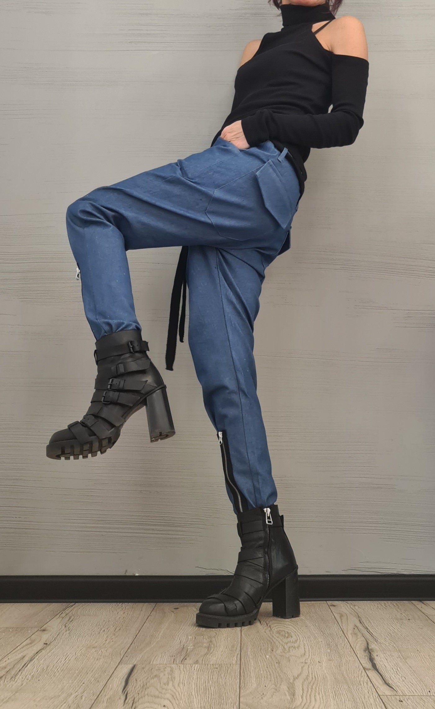 Extravagant Women Denim Harem Pants, Tight Zipper Pants, Women Baggy Trousers, Harem Trousers, White Loose Pants, Gothic Pants